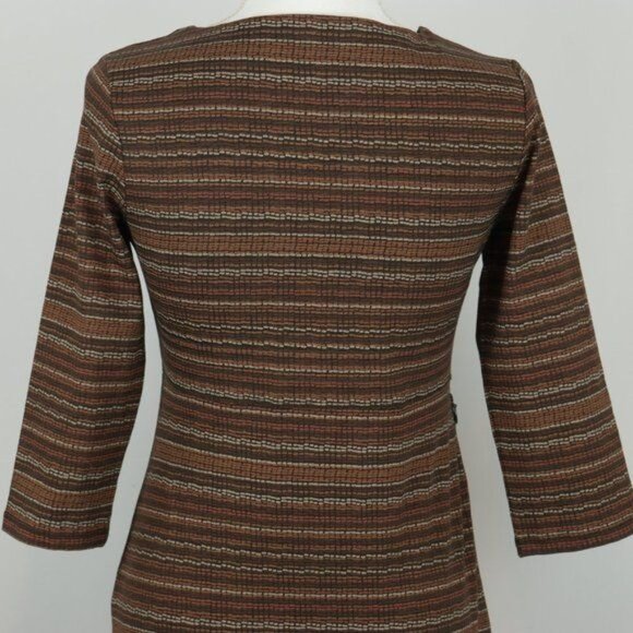 Toad&Co Rosalinda Women's Small Brown Tan Cotton V-Neck 3/4 Sleeve Sheath Dress - Picture 4 of 9